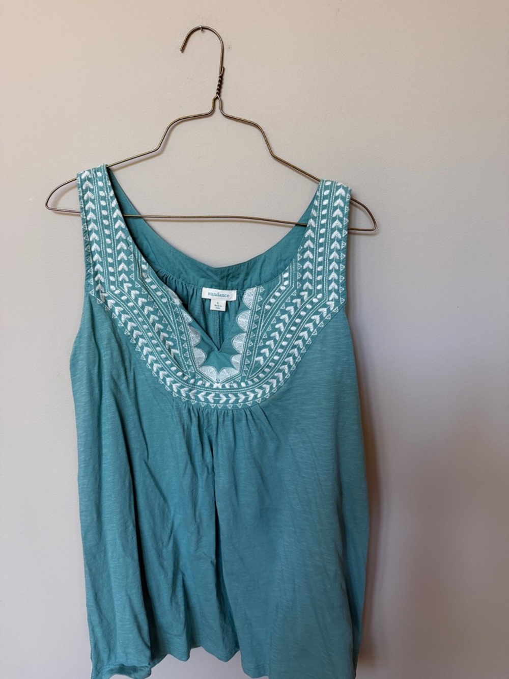 Sundance Seafoam Embroidered Scoop Neck Tank Top